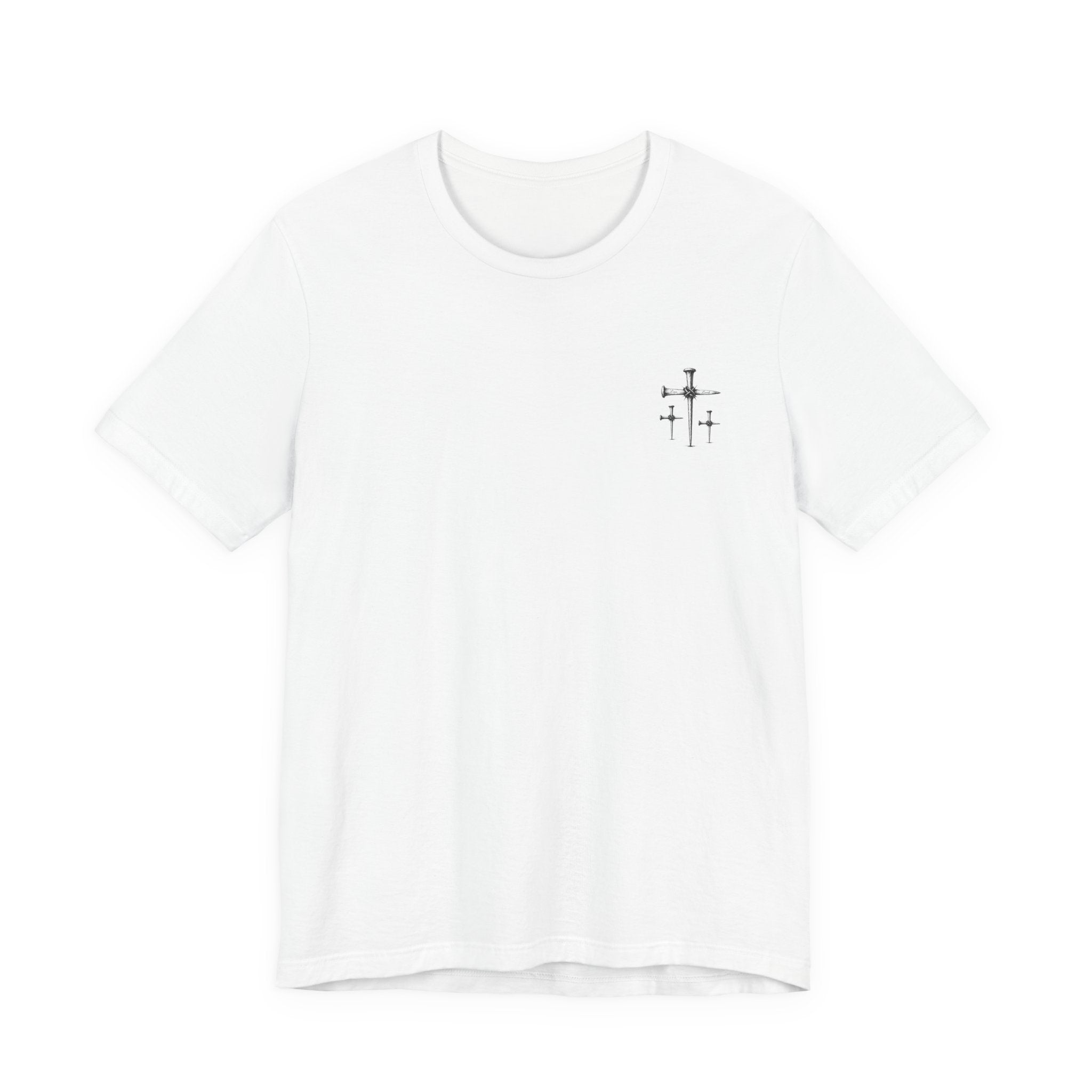 Minimal Cross Chest Tee — Small Cross Graphic T‑Shirt