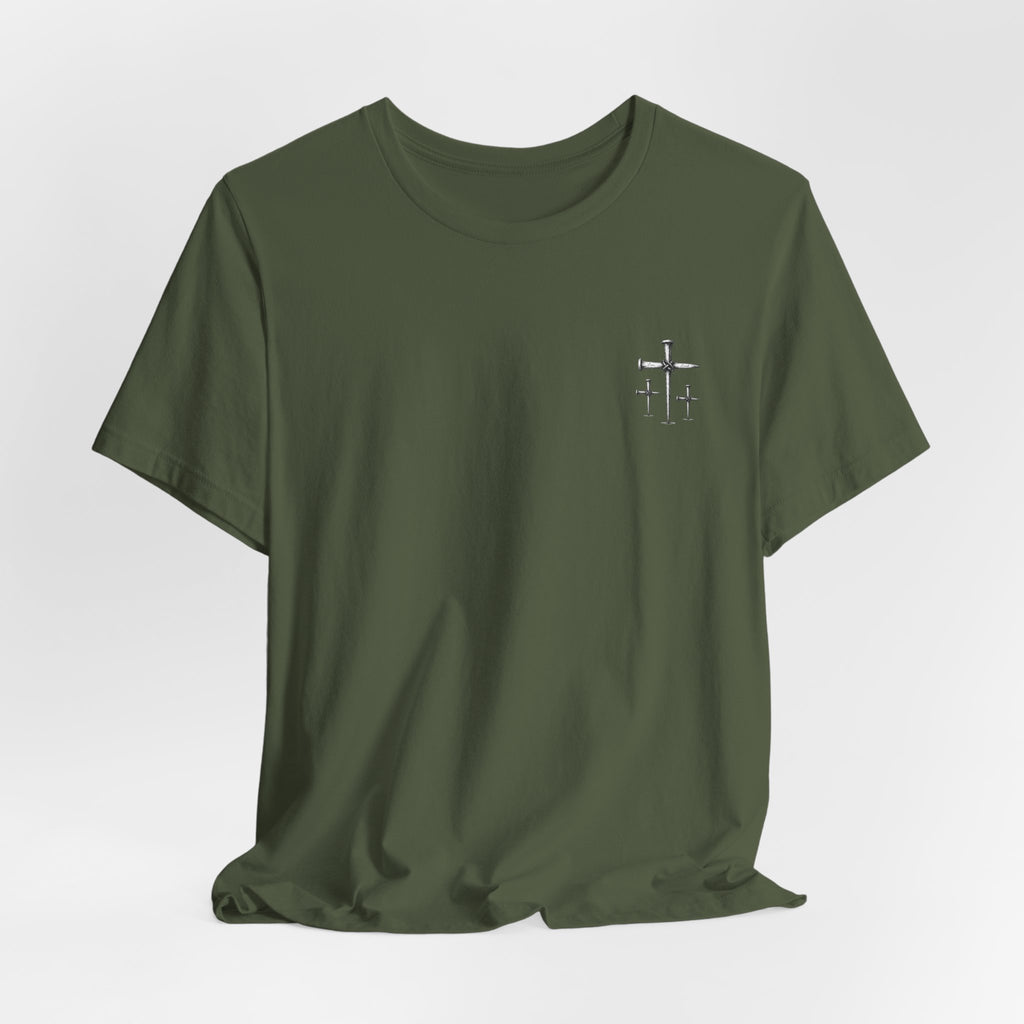 Minimal Cross Chest Tee — Small Cross Graphic T‑Shirt