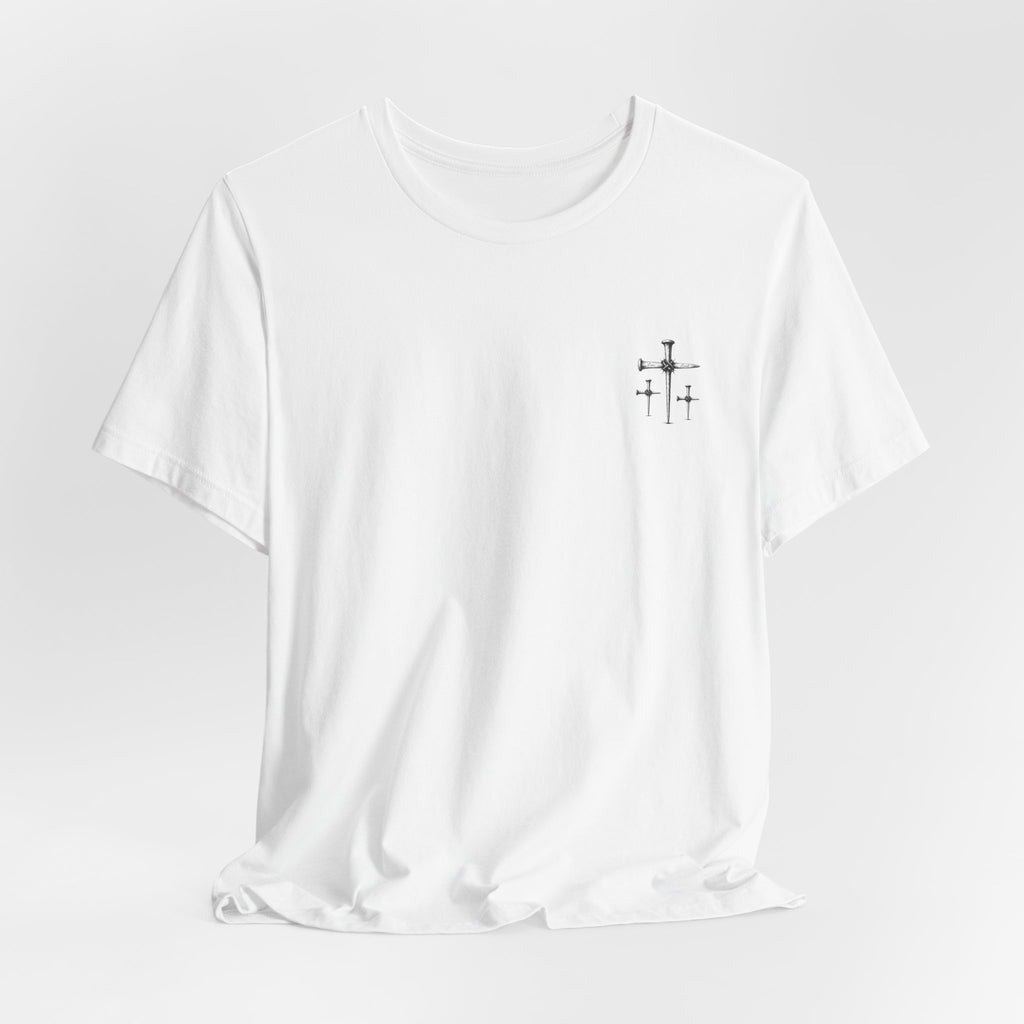 Minimal Cross Chest Tee — Small Cross Graphic T‑Shirt