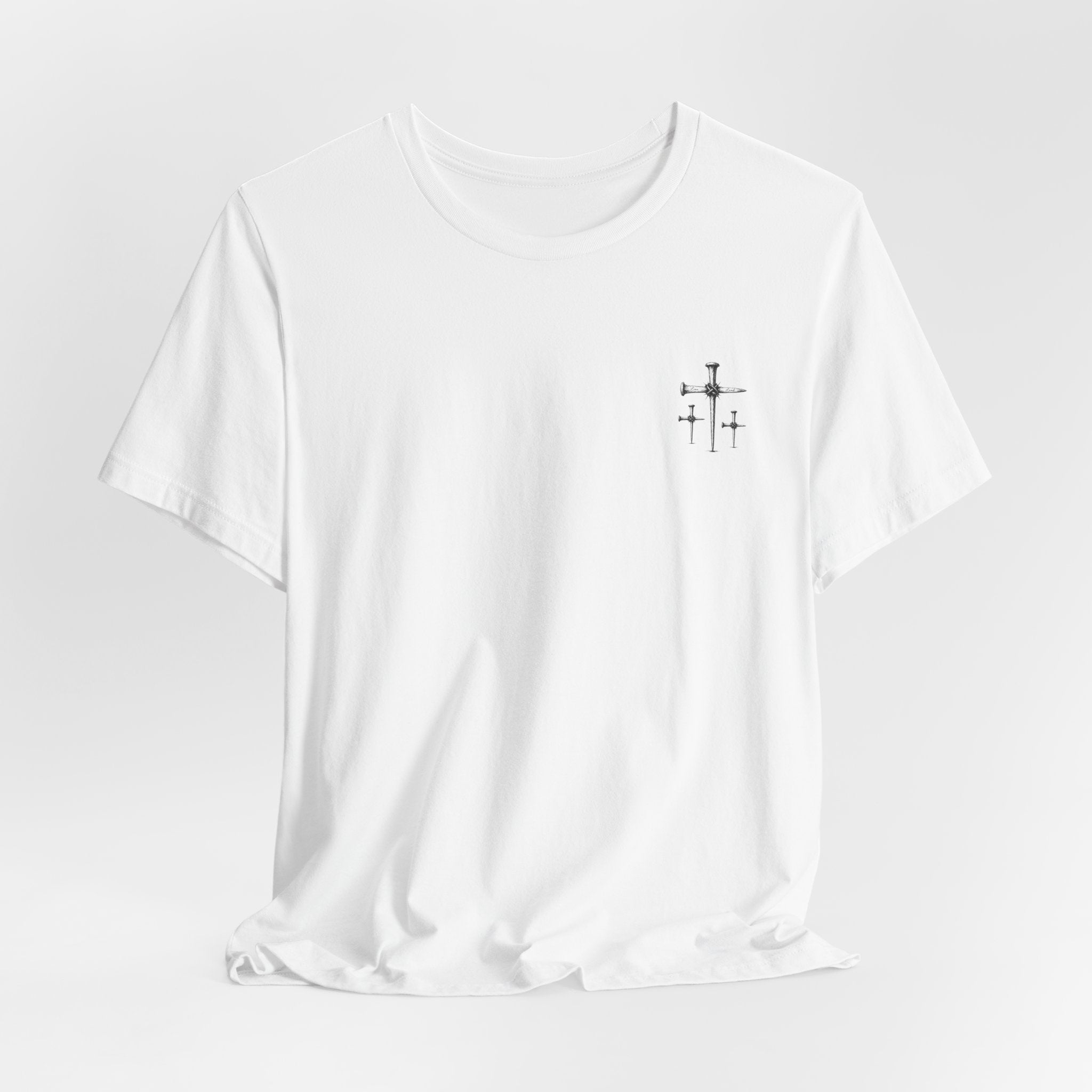 Minimal Cross Chest Tee — Small Cross Graphic T‑Shirt